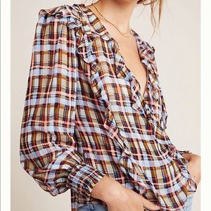 NWT - Anthropologie Laila Ruffled Blouse - plaid S